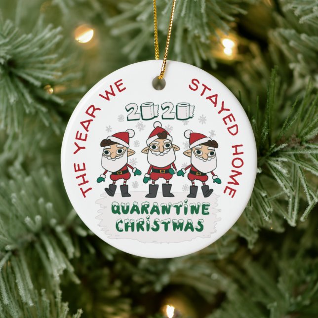 Personalized COVID 2020 Christmas We Stayed Home Ceramic Ornament (Tree)