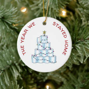 Personalized COVID 2020 Christmas We Stayed Home Ceramic Ornament