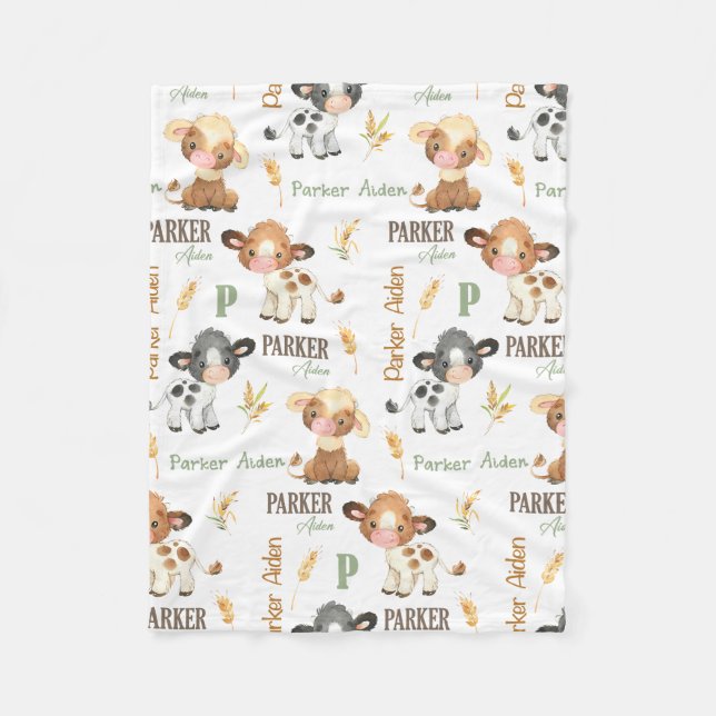 Personalized Cow Baby Blanket | 30x40 Fleece (Front)