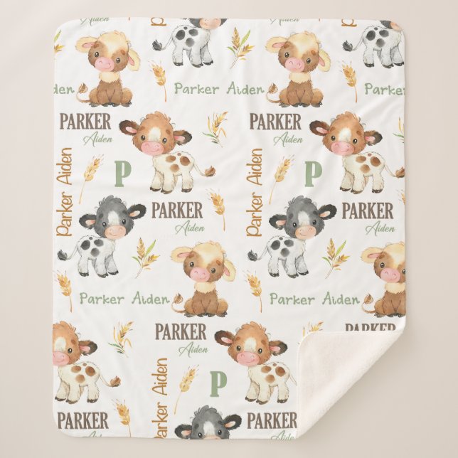 Personalized Cow Baby Blanket | 50x60 Sherpa (Front)