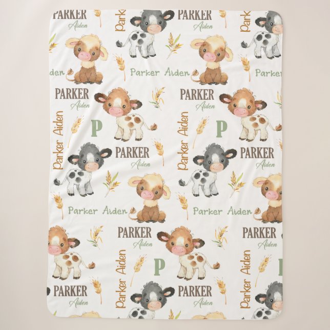 Personalized Cow Baby Blanket | 60x80 Sherpa (Front)