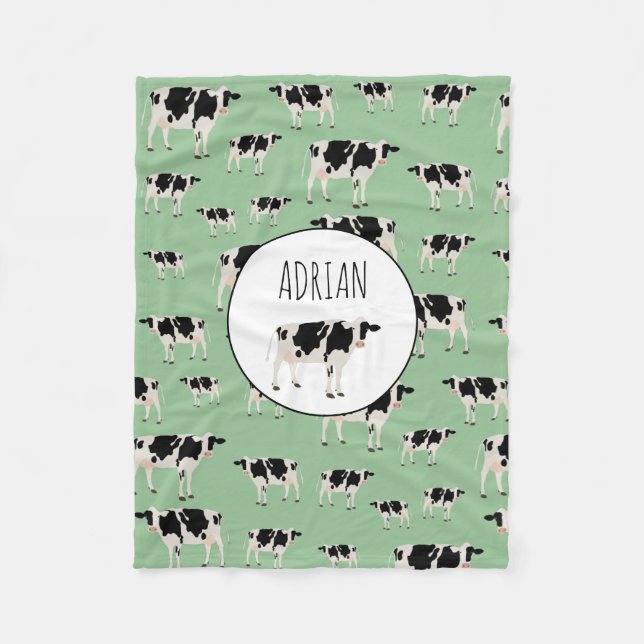 Personalized Cow Farm Animal Pattern Fleece Blanket (Front)
