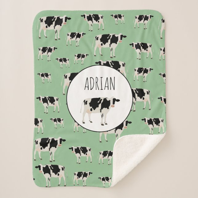 Personalized Cow Farm Animal Pattern Sherpa Blanket (Front)