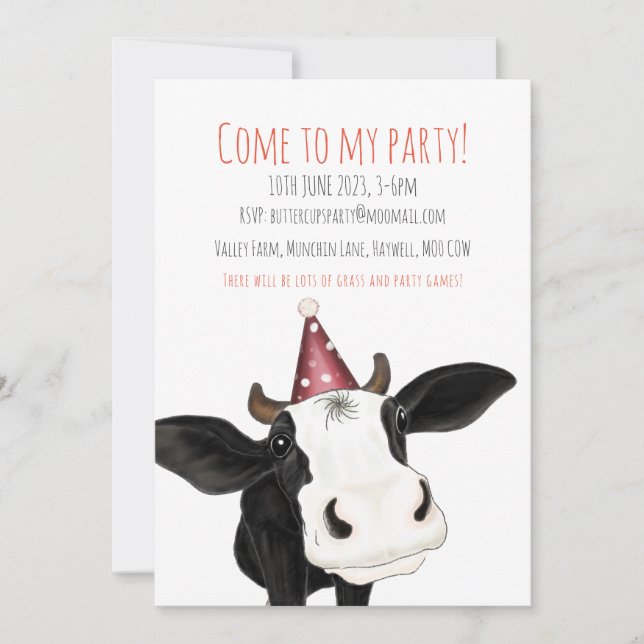 Personalized Cow Party Invitation (Front)