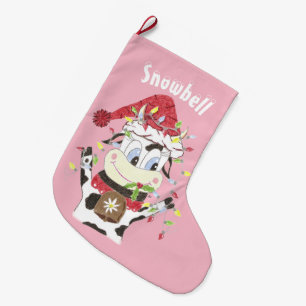 Personalized cow pink Christmas stocking
