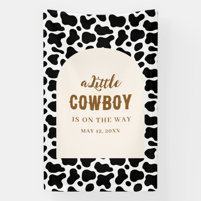 Personalized Cow Print Banner for First Rodeo (Vertical)