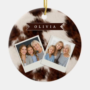Personalized Cow Print Cowgirl Western Style Gift Ceramic Ornament