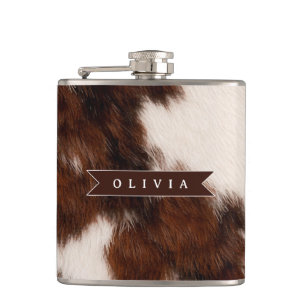 Personalized Cow Print Cowgirl Western Style Gift Hip Flask