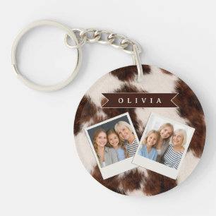Personalized Cow Print Cowgirl Western Style Gift Keychain