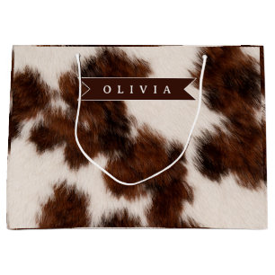 Personalized Cow Print Cowgirl Western Style Gift Large Gift Bag