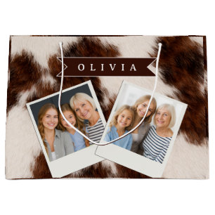 Personalized Cow Print Cowgirl Western Style Gift Large Gift Bag