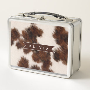 Personalized Cow Print Cowgirl Western Style Gift Metal Lunch Box