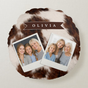 Personalized Cow Print Cowgirl Western Style Gift Round Pillow