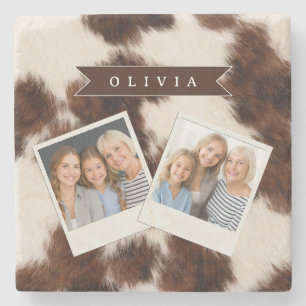 Personalized Cow Print Cowgirl Western Style Gift Stone Coaster