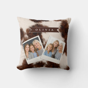 Personalized Cow Print Cowgirl Western Style Gift Throw Pillow