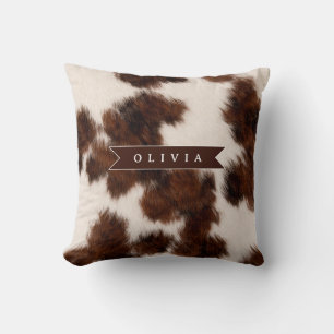 Personalized Cow Print Cowgirl Western Style Gift Throw Pillow