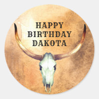 Personalized Cow Skull Steer Cowboy Birthday Clas