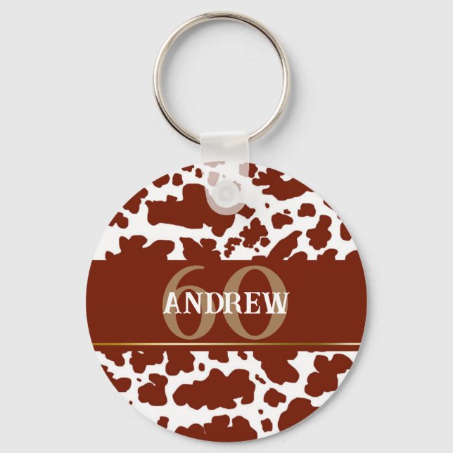 Personalized Cow Spots Print Farmer Birthday Keychain (Front)