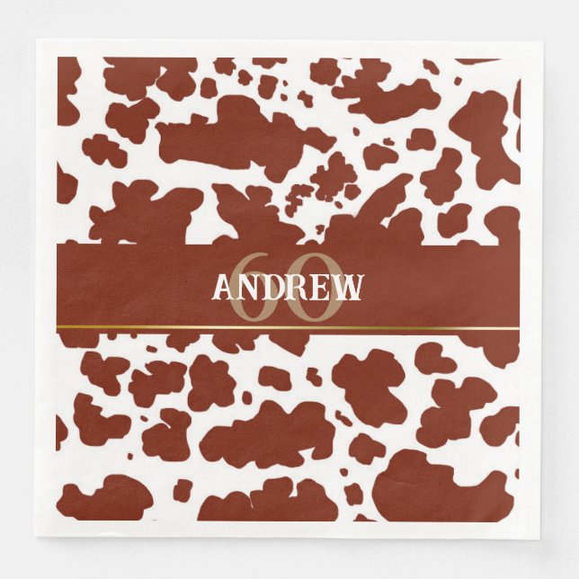 Personalized Cow Spots Print Farmer Birthday Napkin (Front)