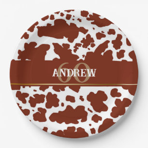 Personalized Cow Spots Print Farmer Birthday Paper Plate