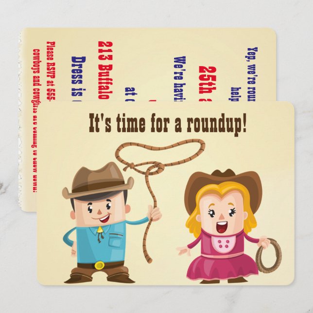Personalized Cowboy and Cowgirl BBQ Roundup Invitation (Front/Back)