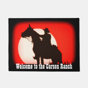 Personalized Cowboy and Horse at Sunset Doormat