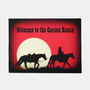 Personalized Cowboy and Horses at Sundown Doormat