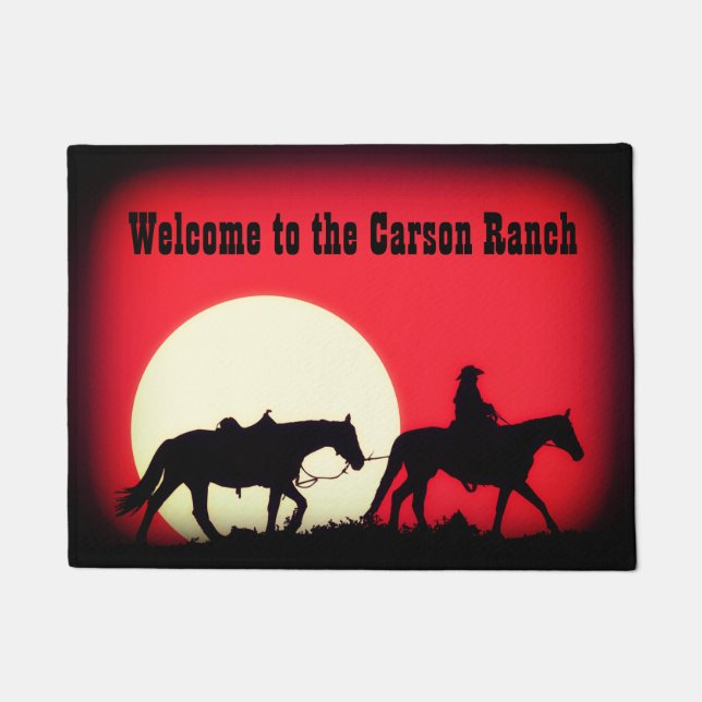 Personalized Cowboy and Horses at Sundown Doormat (Front)