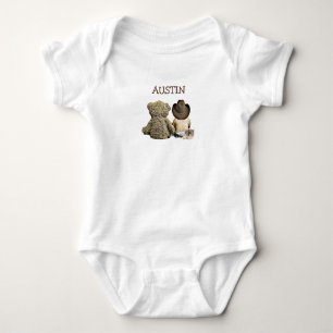 Personalized Cowboy and Teddy Bear Baby One Piece Bodysuit