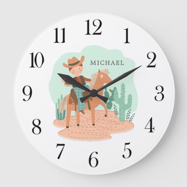 Personalized Cowboy Boy's Nursery Large Clock (Front)