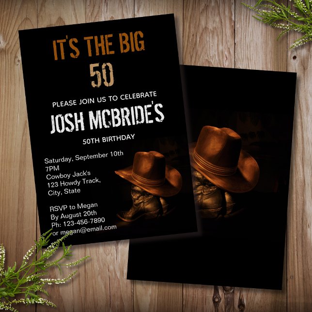 Personalized Cowboy Hat Boots 50th Birthday Invitation (Creator Uploaded)