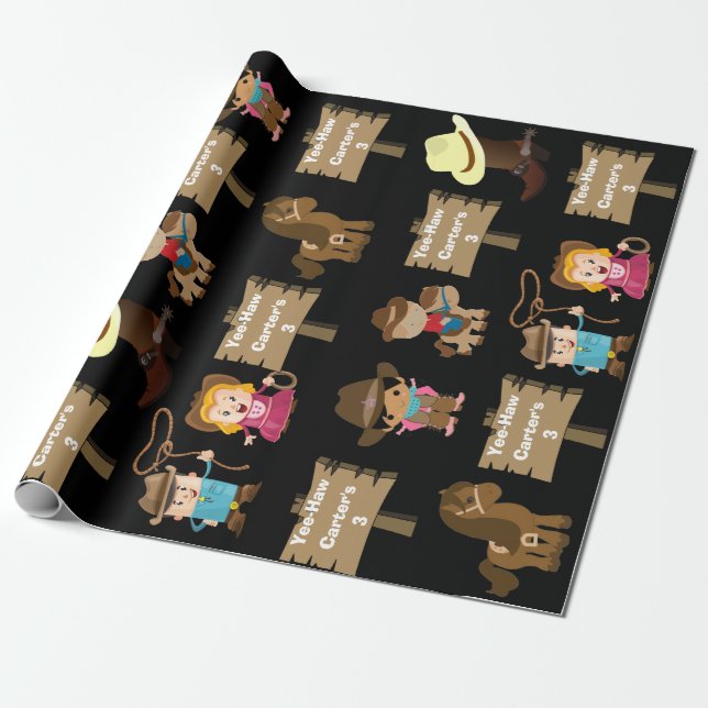 Personalized Cowboy or Cowgirl Birthday Wrapping Paper (Unrolled)
