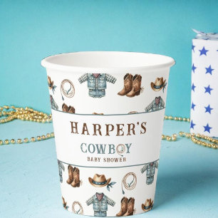 Personalized Cowboy Pattern Baby Shower Paper Cups