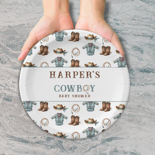 Personalized Cowboy Pattern Baby Shower Paper Plate