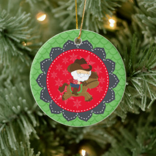 Personalized Cowboy Santa Riding Horse Christmas Ceramic Ornament