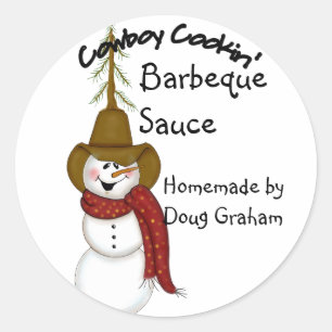 Personalized Cowboy Snowman Jar Label
