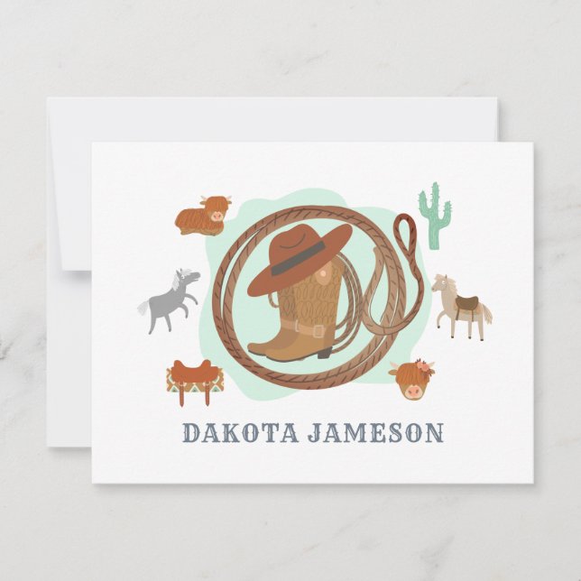 Personalized Cowboy Theme Boy's  Card (Front)