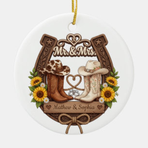 Personalized Cowboy Wedding Christmas Ornament