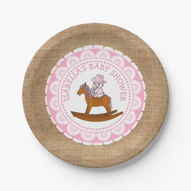Personalized Cowgirl Baby Shower Cake Paper Plates (Front)