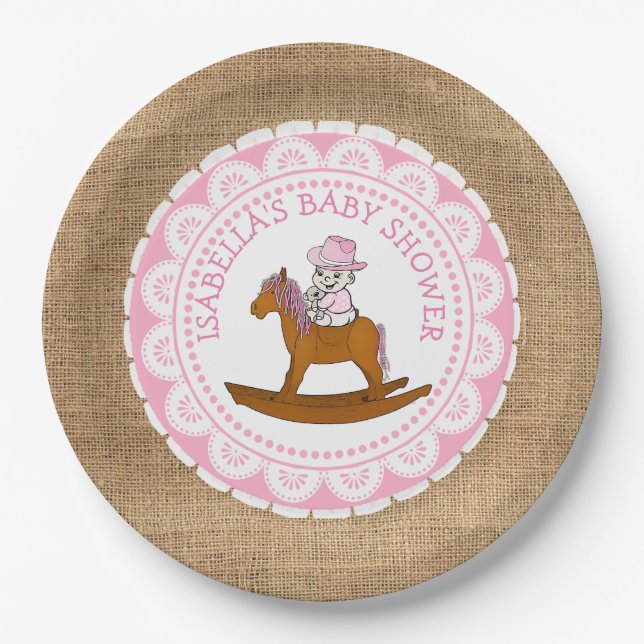 Personalized Cowgirl Baby Shower Paper Plates (Front)