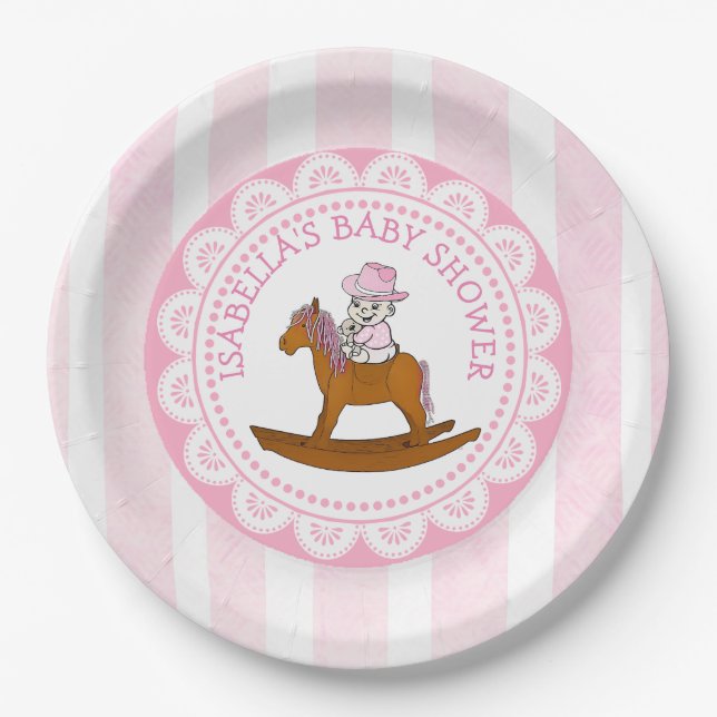 Personalized Cowgirl Baby Shower Paper Plates (Front)