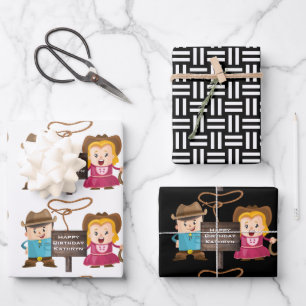 Personalized Cowgirl & Cowboy Wrapping Paper Sheet