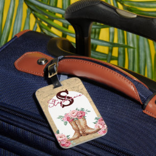 Personalized Cowgirl Pink Floral Monogram Luggage Tag