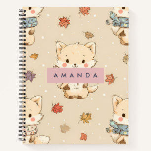 Personalized Cozy Autumn Fox with Scarf Pattern Notebook