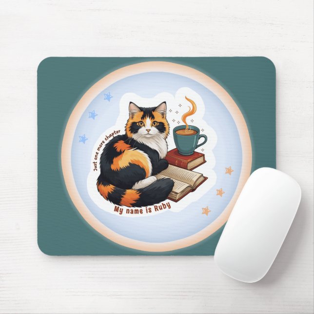 Personalized Cozy Calico Cat Teal Mouse Pad (With Mouse)