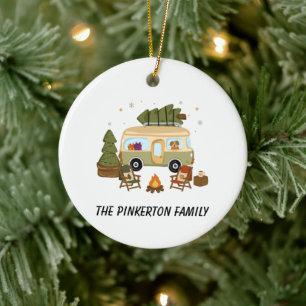 Personalized Cozy Christmas Camper Ceramic Ornament