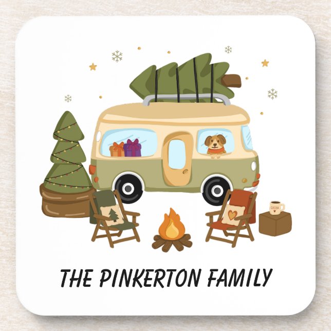 Personalized Cozy Christmas Camper Coaster (Front)