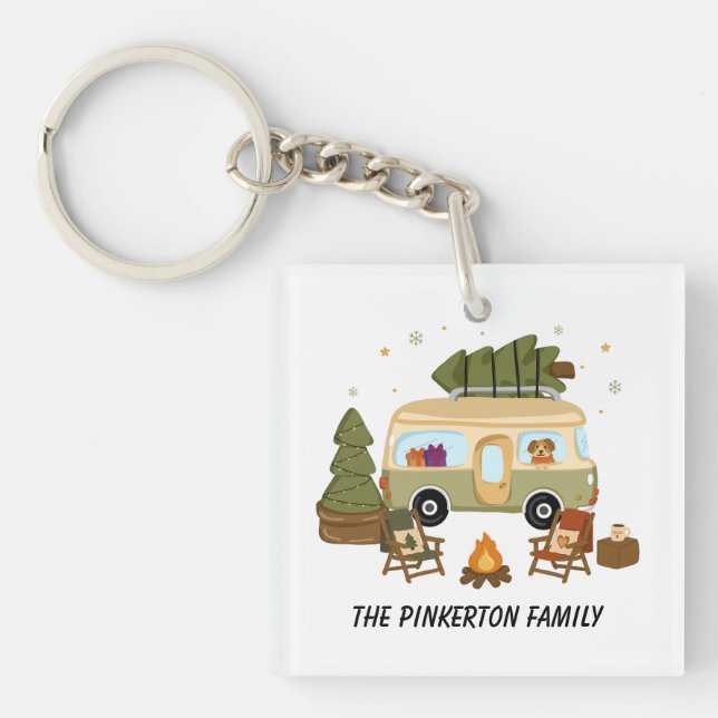 Personalized Cozy Christmas Camper Keychain (Front)