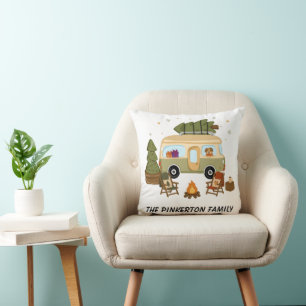 Personalized Cozy Christmas Camper Throw Pillow
