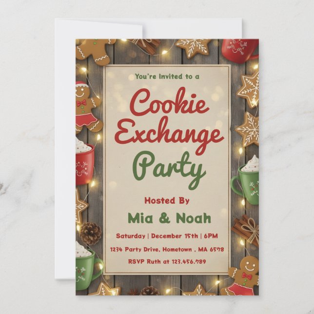 Personalized Cozy Christmas Cookie Exchange Party Invitation (Front)